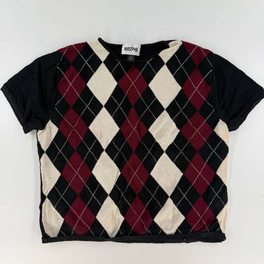 0866 Kasper Women's Argyle Knit Short Sleeve Sweater